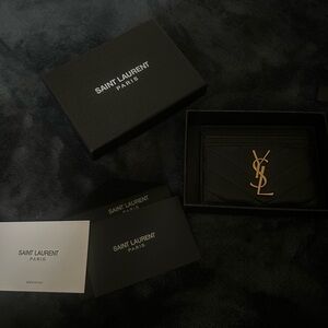 Saint Laurent Quilted Black Card Holder with Gold Logo